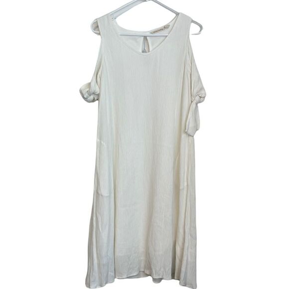 SOFT SURROUNDINGS White Destin Gauze Cold Shoulder Pockets MIDI Dress.Size XS - Picture 4 of 14